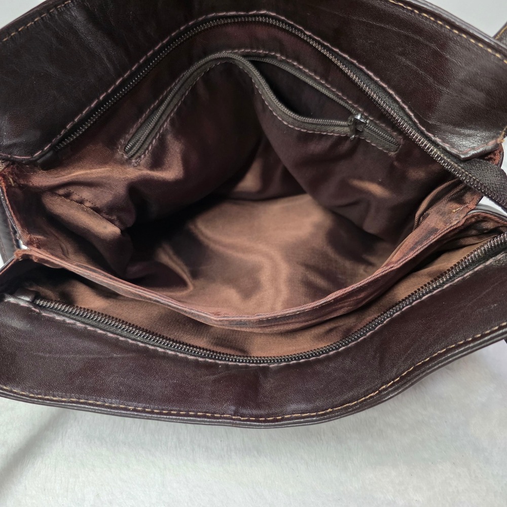 Macy's Vintage Dark Brown Genuine Leather Shoulder Bag Made in Uruguay Zip Top - Picture 3 of 14